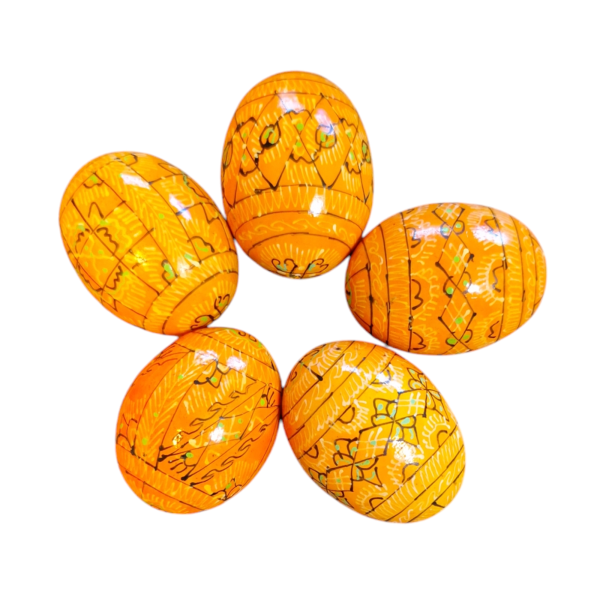 Pysanky - Pysanka Ostereier aus Holz 5er Set - orange verschiedene Muster