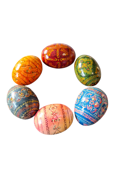 Ukrainische Ostereier aus Holz- Pysanky- Pysanka, 6er Set in verschiedenen Farben und Mustern