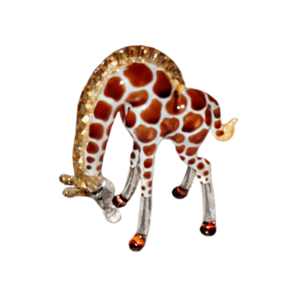 Glastier Giraffe- grasende Giraffe braun aus Glas