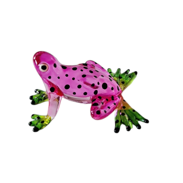 Glasfigur Frosch Pink mit schwarzen Punkten